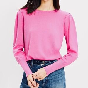 LOFT Puff Sleeve Sweater in Wild Pink